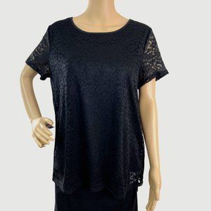 Premise Top Women Black Short Sleeve Lace Lining L